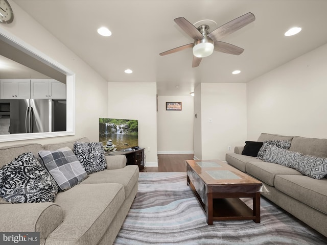 18615 Walkers Choice Rd # 2, Gaithersburg, MD 20886 - living area with a ceiling fan, wood finished floors, and recessed lighting