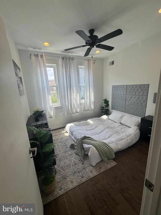 2208 Amber St, Philadelphia, PA 19125 - bedroom featuring wood finished floors, recessed lighting, and a ceiling fan