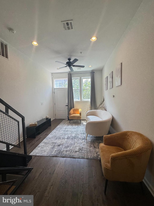 2208 Amber St, Philadelphia, PA 19125 - living room featuring wood finished floors, recessed lighting, and a ceiling fan