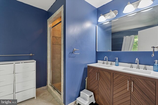 500 Lynetree Dr Unit 1-C, West Chester, PA 19380 - full bath featuring a shower stall, double vanity, and tile patterned flooring