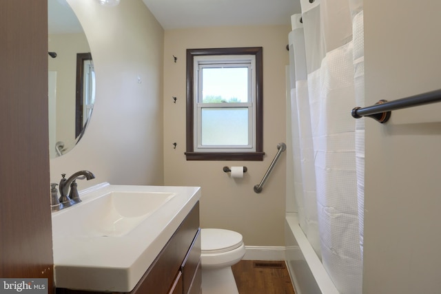 101 Walton Ave, Carlisle, PA 17013 - bathroom featuring vanity, wood finished floors, and shower / bathtub combination with curtain