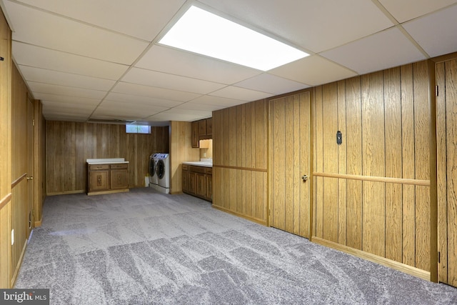 101 Walton Ave, Carlisle, PA 17013 - finished basement with light colored carpet, a paneled ceiling, wood walls, and separate washer and dryer