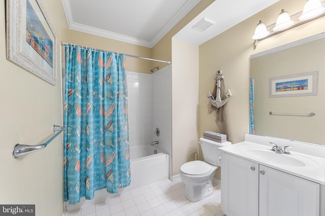 37 Fountain Dr W Unit 4C, Ocean City, MD 21842 - full bathroom featuring shower / bath combination with curtain, tile patterned flooring, vanity, and crown molding