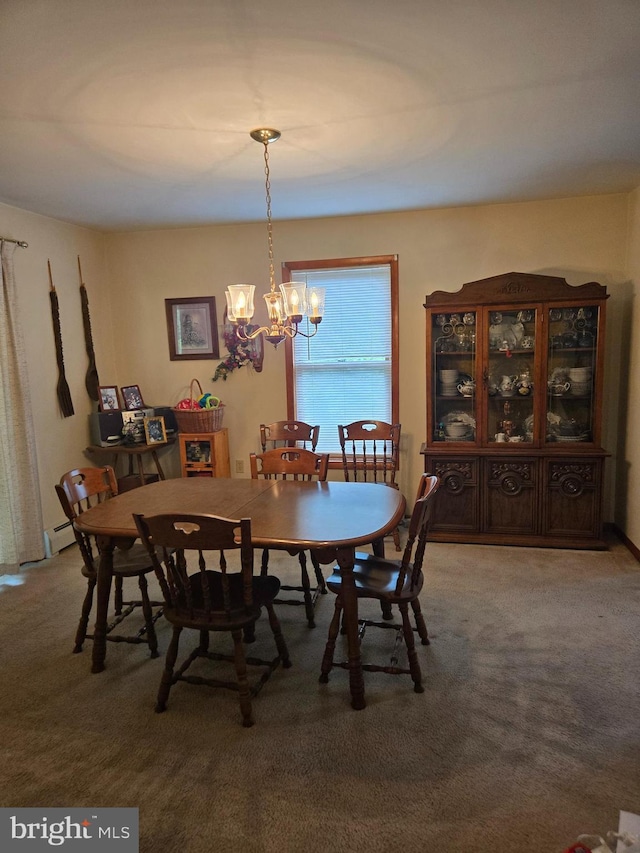 526 Fairground Rd, Newport, PA 17074 - dining room featuring a chandelier, carpet flooring, and a baseboard heating unit