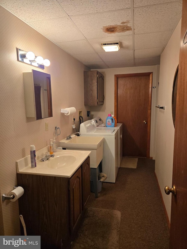 526 Fairground Rd, Newport, PA 17074 - laundry area with separate washer and dryer and dark colored carpet