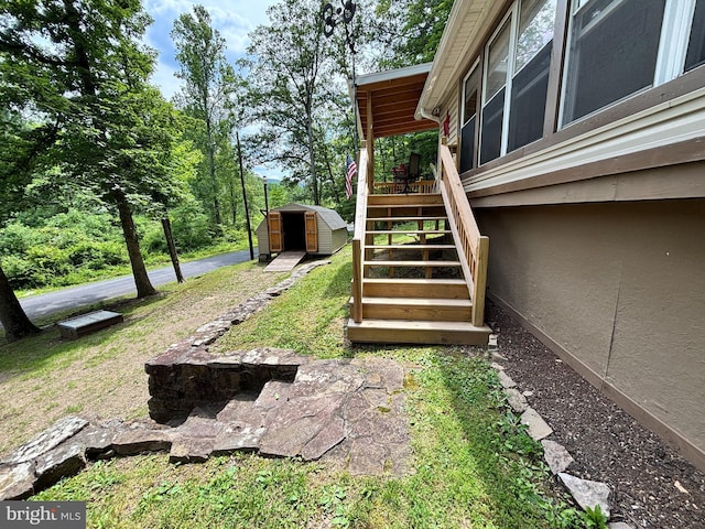 4677 Back Hollow Rd, Blain, PA 17006 - view of yard with a shed, stairs, and a deck