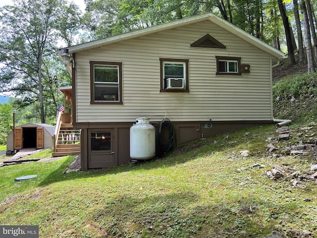 4677 Back Hollow Rd, Blain, PA 17006 - back of house with a storage unit and a yard