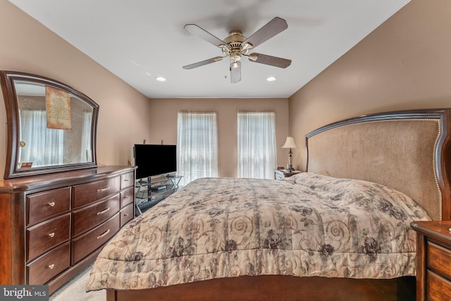 8910 Edison Ln, Clinton, MD 20735 - bedroom with recessed lighting, light carpet, and a ceiling fan