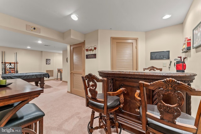 8910 Edison Ln, Clinton, MD 20735 - bar area with carpet floors, billiards table, and recessed lighting