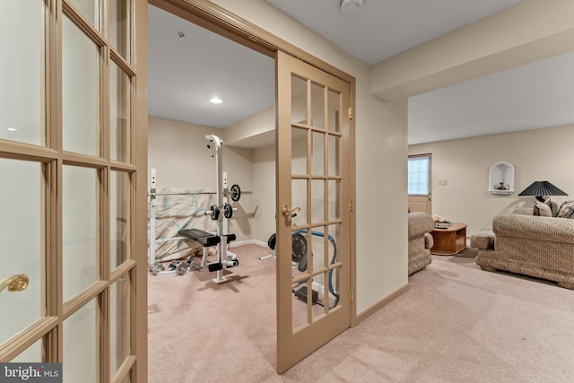 8910 Edison Ln, Clinton, MD 20735 - exercise room with carpet flooring and french doors