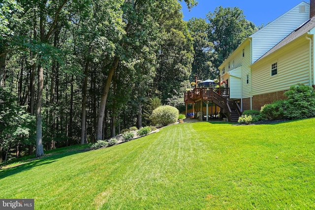 616 Silverstone Ct, Silver Spring, MD 20905 - view of green lawn with stairway and a wooden deck