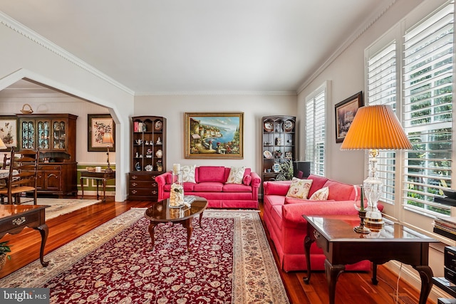 616 Silverstone Ct, Silver Spring, MD 20905 - living room featuring ornamental molding and wood finished floors