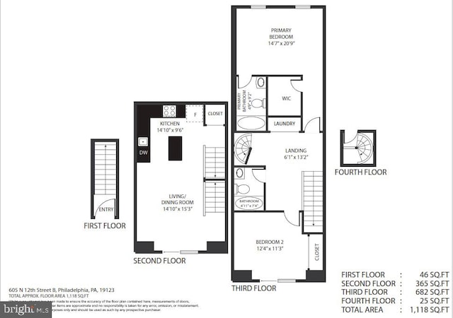 605 N 12th St Unit B, Philadelphia, PA 19123 - view of property floor plan