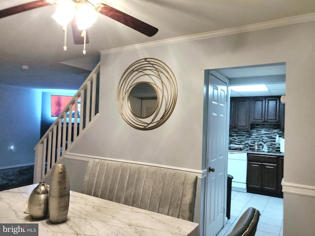 1708 Timbercreek, Clementon, NJ 08021 - stairs with ceiling fan and crown molding