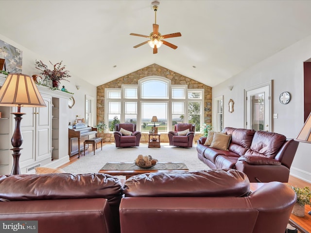 2768 Zink Rd, Manheim, PA 17545 - living room with a ceiling fan, high vaulted ceiling, and wood finished floors