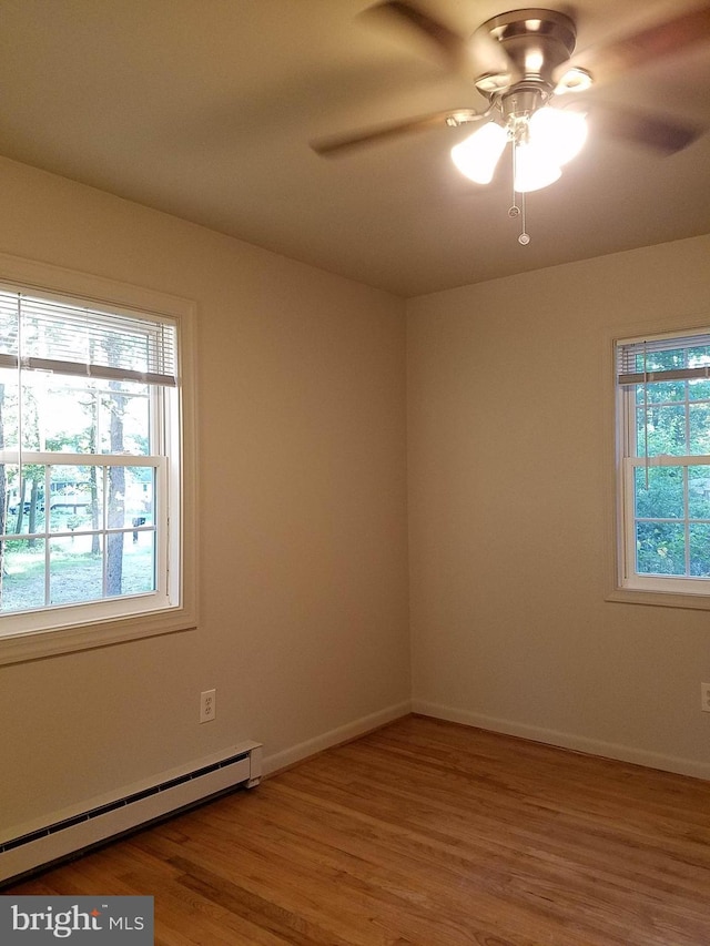244 6th St, Colonial Beach, VA 22443 - spare room featuring a baseboard radiator, light wood-style flooring, and ceiling fan