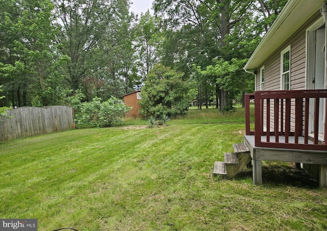 244 6th St, Colonial Beach, VA 22443 - view of yard with view of wooded area and a wooden deck