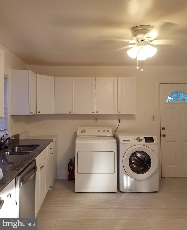 244 6th St, Colonial Beach, VA 22443 - washroom featuring washing machine and clothes dryer and a ceiling fan