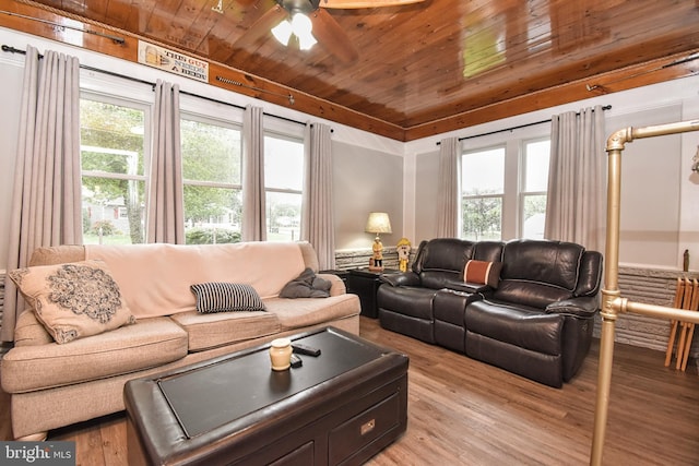 24 Haddon Rd, Somers Point, NJ 08244 - living room with wood ceiling, ceiling fan, and light wood-style floors