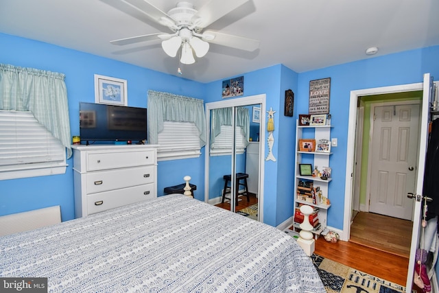 24 Haddon Rd, Somers Point, NJ 08244 - bedroom featuring wood finished floors, a closet, and a ceiling fan