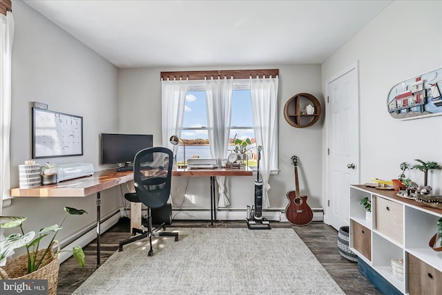 6934 River Drive Rd, Sparrows Point, MD 21219 - office area featuring dark wood finished floors and baseboard heating