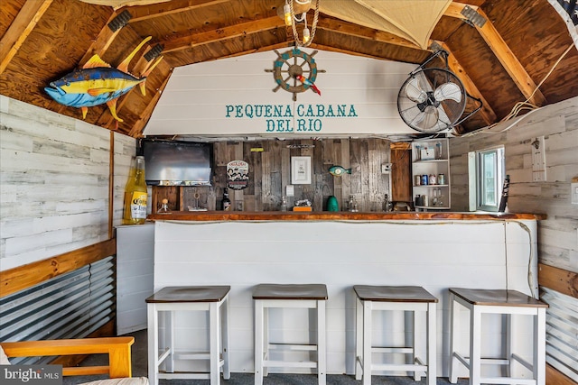 6934 River Drive Rd, Sparrows Point, MD 21219 - bar with wooden walls and vaulted ceiling