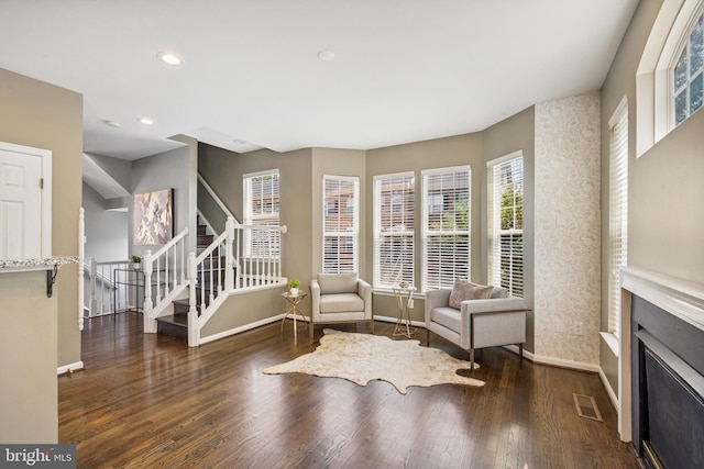 8562 Wyngate Manor Ct, Alexandria, VA 22309 - living area with stairs, wood finished floors, and recessed lighting