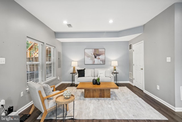 8562 Wyngate Manor Ct, Alexandria, VA 22309 - living area with dark wood-style flooring and recessed lighting