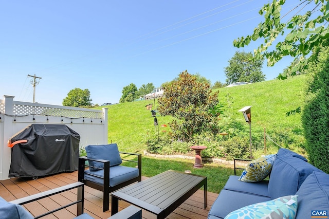 2127 Elm Tree Knl, Charlottesville, VA 22911 - deck with an outdoor living space, area for grilling, and a lawn