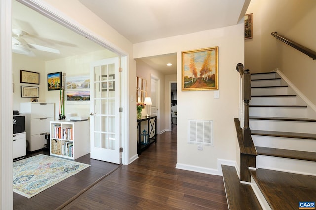 2127 Elm Tree Knl, Charlottesville, VA 22911 - foyer featuring wood finished floors, a ceiling fan, stairs, recessed lighting, and french doors