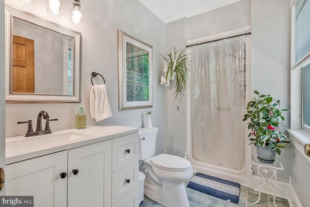 2090 Clearview Dr, Owings, MD 20736 - full bathroom with vanity, tile patterned flooring, and a shower with shower curtain