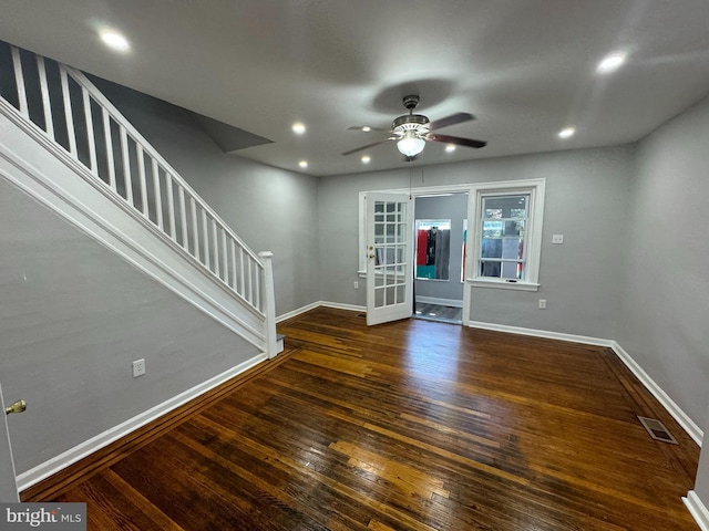 5349 Lindbergh Blvd, Philadelphia, PA 19143 - foyer entrance with a ceiling fan, hardwood / wood-style flooring, stairway, recessed lighting, and french doors