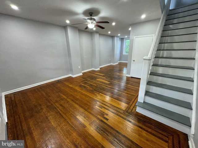 5349 Lindbergh Blvd, Philadelphia, PA 19143 - basement featuring hardwood / wood-style floors, stairway, a ceiling fan, and recessed lighting