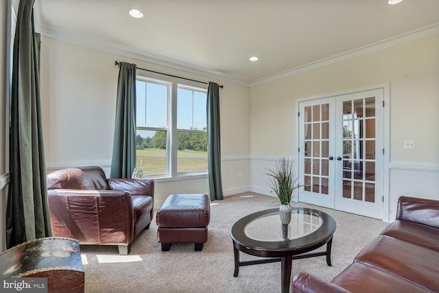 11100 Slate Landing Ln, Nokesville, VA 20181 - carpeted living room featuring french doors, crown molding, and recessed lighting