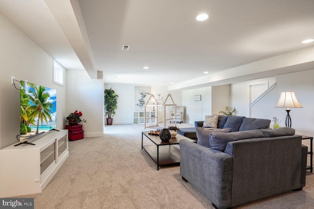 11100 Slate Landing Ln, Nokesville, VA 20181 - living room with carpet flooring, recessed lighting, and stairway
