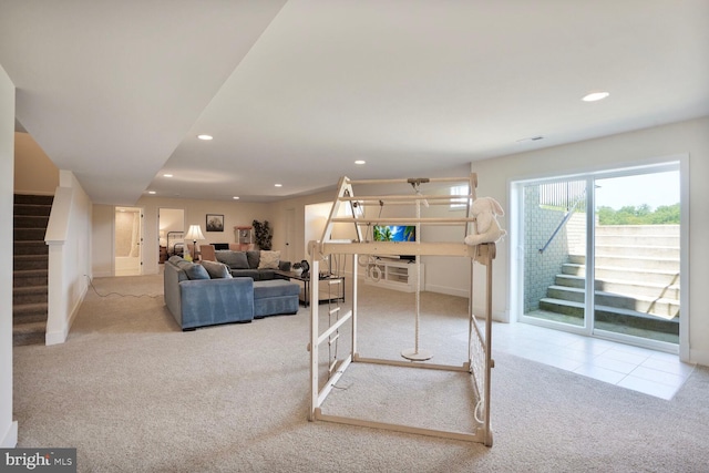11100 Slate Landing Ln, Nokesville, VA 20181 - living room with carpet, stairs, and recessed lighting