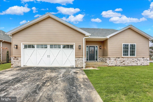 51FRANKLINDR Franklin Dr, Mechanicsburg, PA 17055 - view of front of house featuring driveway, stone siding, a garage, a front lawn, and roof with shingles