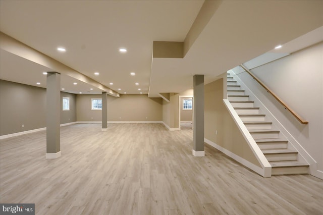 51FRANKLINDR Franklin Dr, Mechanicsburg, PA 17055 - below grade area with recessed lighting, light wood-style flooring, and stairs