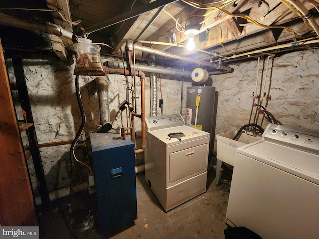 5228 Denmore Ave, Baltimore, MD 21215 - unfinished basement featuring washing machine and clothes dryer and a heating unit