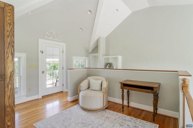 928 Slate Mill Rd Unit B, Stanardsville, VA 22973 - sitting room featuring wood finished floors, high vaulted ceiling, and recessed lighting