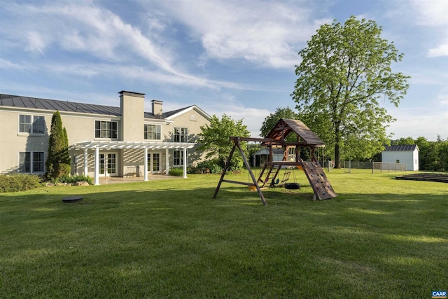 928 Slate Mill Rd Unit B, Stanardsville, VA 22973 - view of yard with a pergola, a playground, a patio area, and french doors
