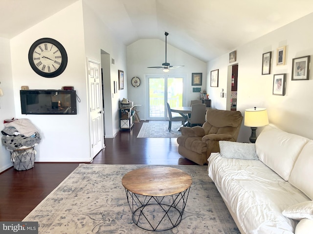 8 Aidone Ln, Smyrna, DE 19977 - living area featuring wood finished floors, vaulted ceiling, and ceiling fan