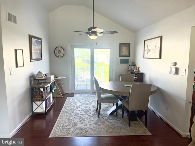 8 Aidone Ln, Smyrna, DE 19977 - dining room featuring a ceiling fan, wood finished floors, and high vaulted ceiling