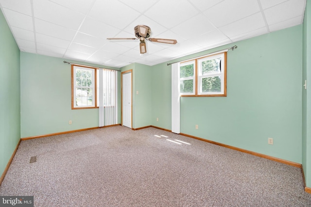 2621 Dartmouth Woods Rd, Wilmington, DE 19810 - spare room featuring carpet flooring, plenty of natural light, a drop ceiling, and ceiling fan