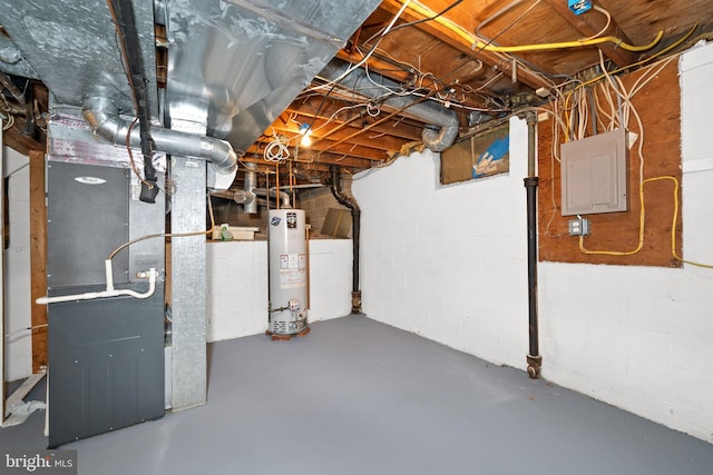 2621 Dartmouth Woods Rd, Wilmington, DE 19810 - unfinished basement featuring gas water heater, electric panel, and heating unit