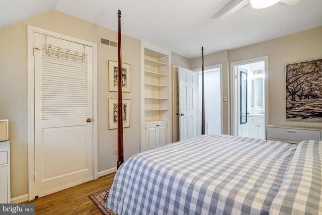 644 S Columbus St, Alexandria, VA 22314 - bedroom with wood finished floors, ensuite bath, and ceiling fan