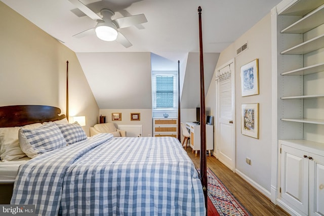 644 S Columbus St, Alexandria, VA 22314 - bedroom with wood finished floors, vaulted ceiling, and ceiling fan