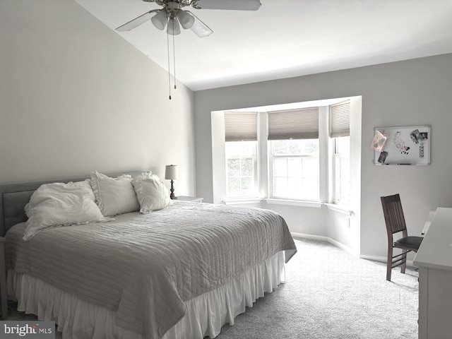 420 Fairview Way, New Hope, PA 18938 - bedroom with light carpet, lofted ceiling, and ceiling fan