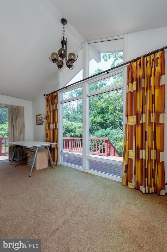3221 Union Ave, Pennsauken, NJ 08109 - recreation room featuring carpet flooring, lofted ceiling, and a chandelier