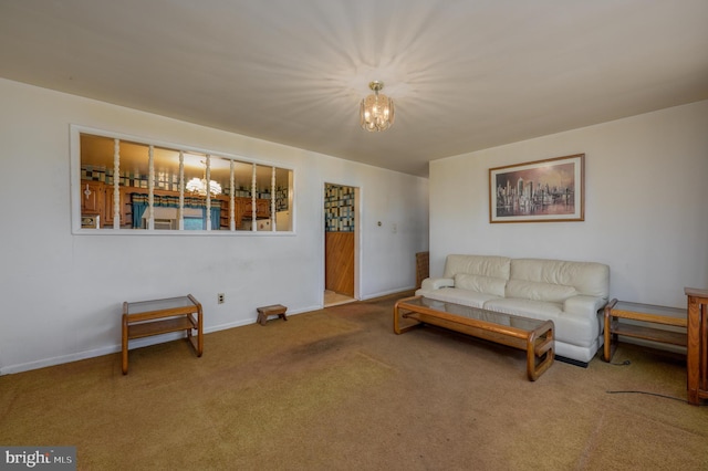 3221 Union Ave, Pennsauken, NJ 08109 - carpeted living room featuring a chandelier and baseboards